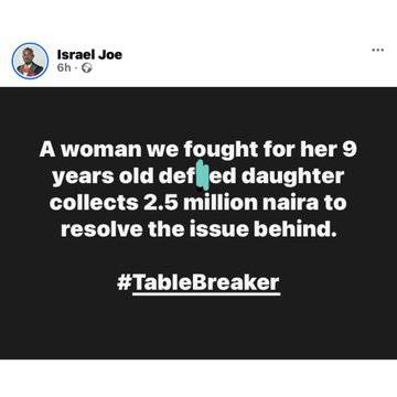 Activist Joe laments as the mom of a 9-yr-old r@pe victim secretly accepts N2.5M settlement instead...