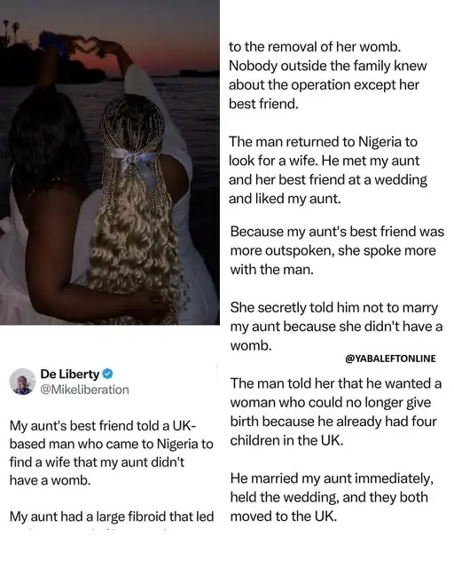 😳 An X user shares what happened after his aunt’s best friend allegedly told her man that his aunt...