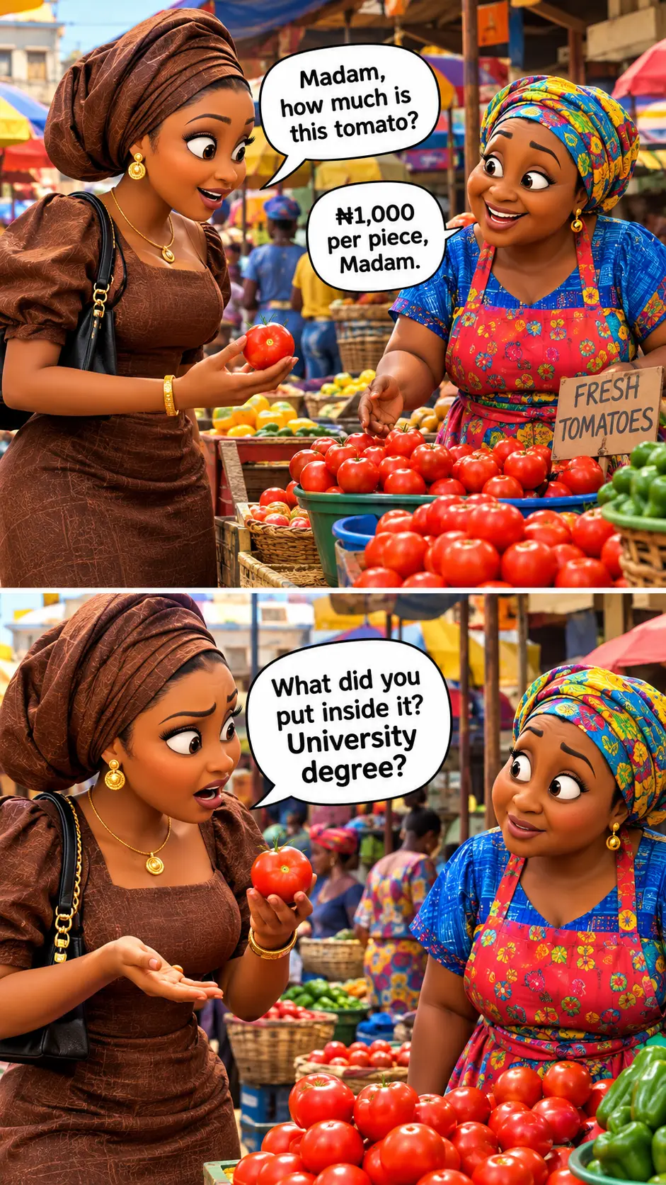 How una dey see the price of fresh tomatoes for market?