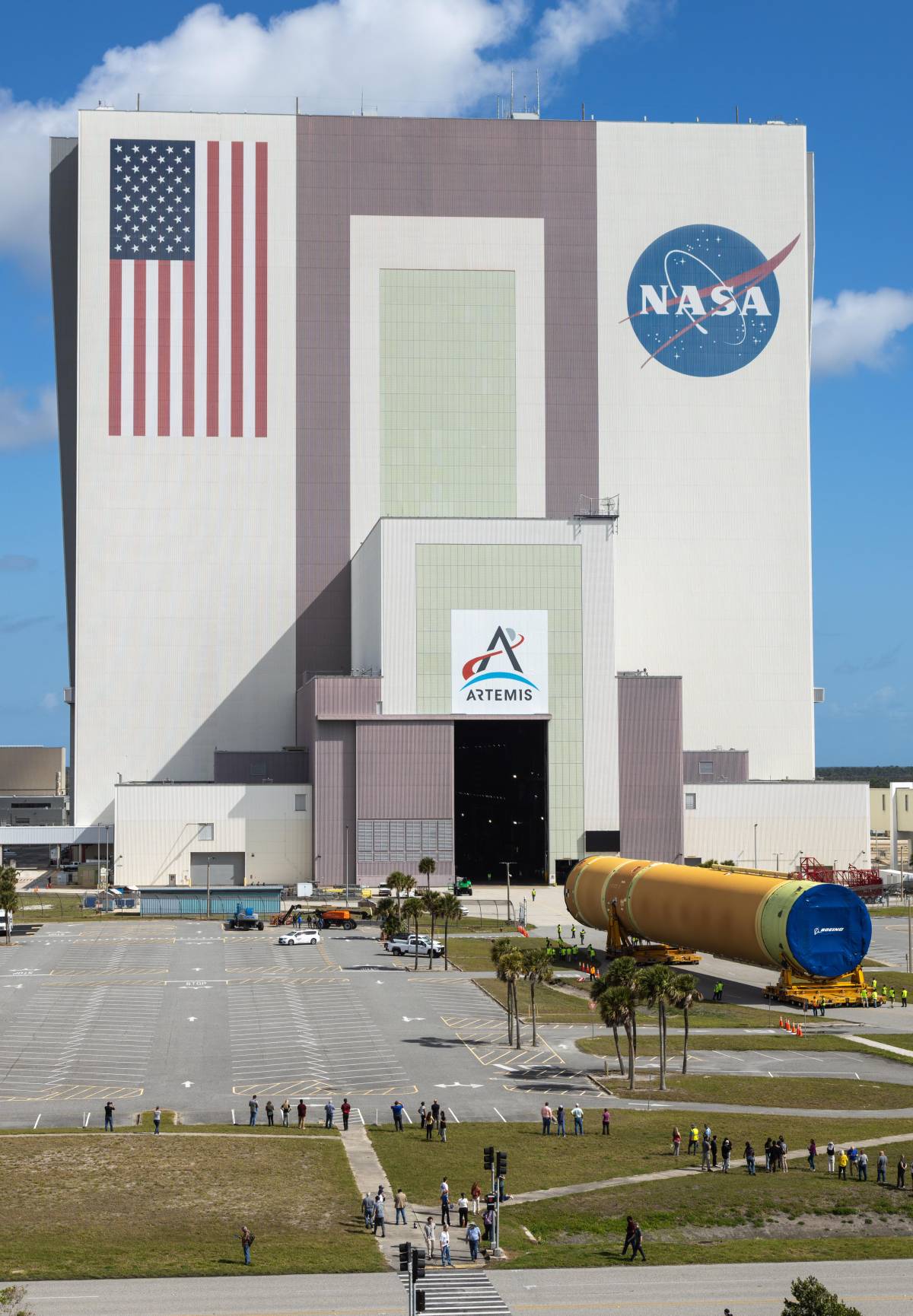 The top four-fifths of NASA's SLS core stage for Artemis III was offloaded from the agency’s Pegasus...