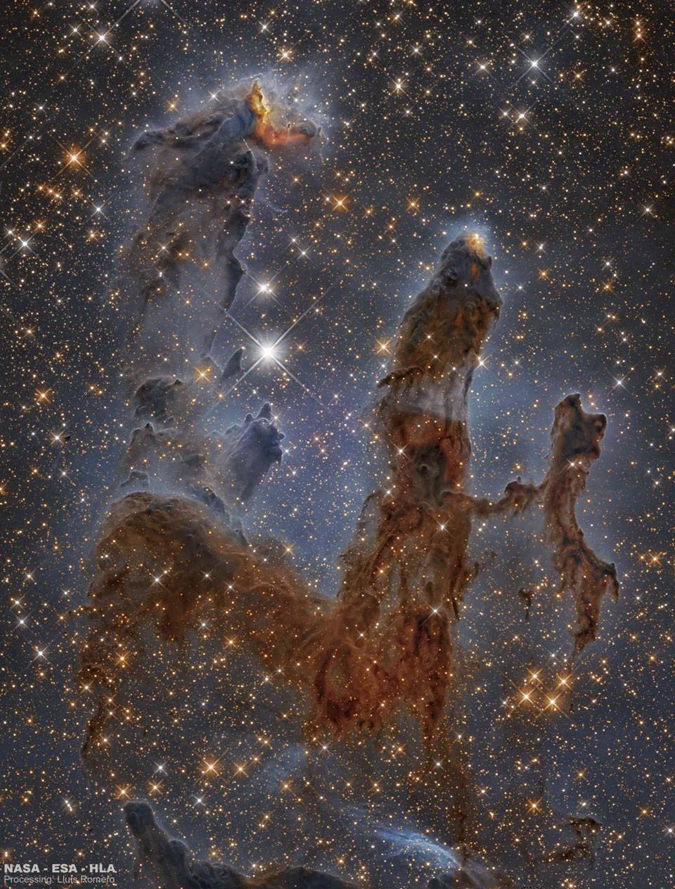 Newborn stars are forming in the Eagle Nebula.
They are gravitationally contracting in pillars of...