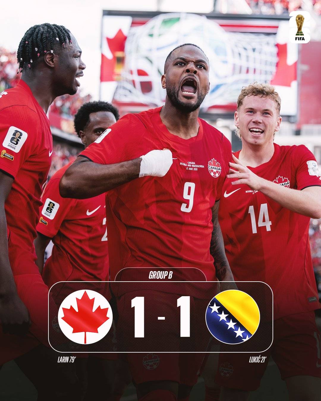 History made. ๐จ๐ฆ
The first-ever point at the World Cup for Canada! ๐
