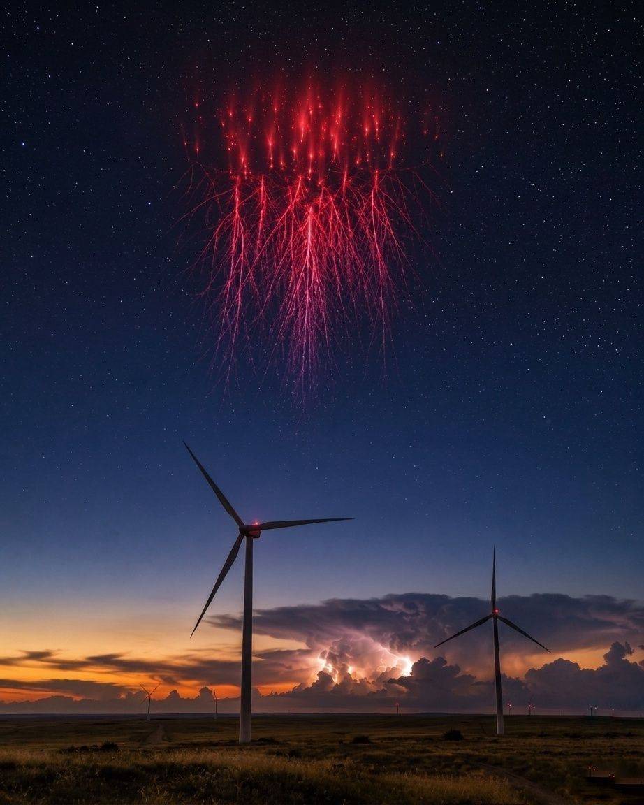 ⚡ Last night over the Southern Plains, one of Earth's rarest atmospheric phenomena briefly illumina...