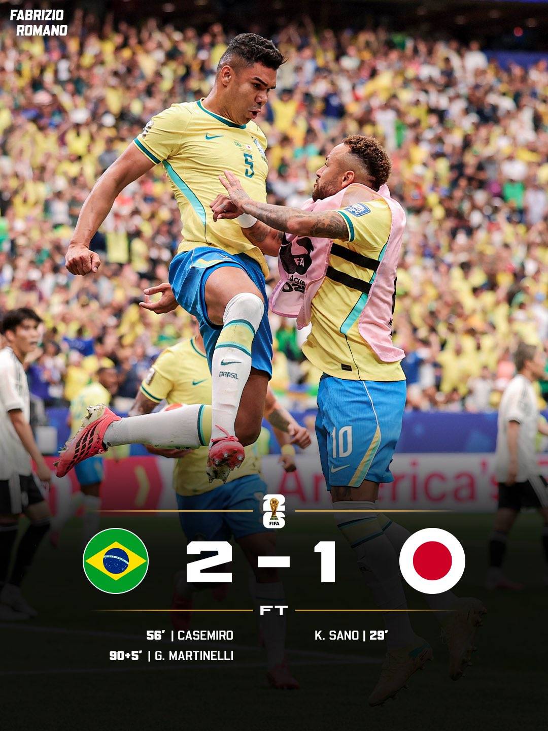๐จ๐ง๐ท OFFICIAL: BRAZIL BEAT JAPAN AND FLY TO WC ROUND OF 16! ๐ฟ
Whoโs been your Man of the Match? ๐