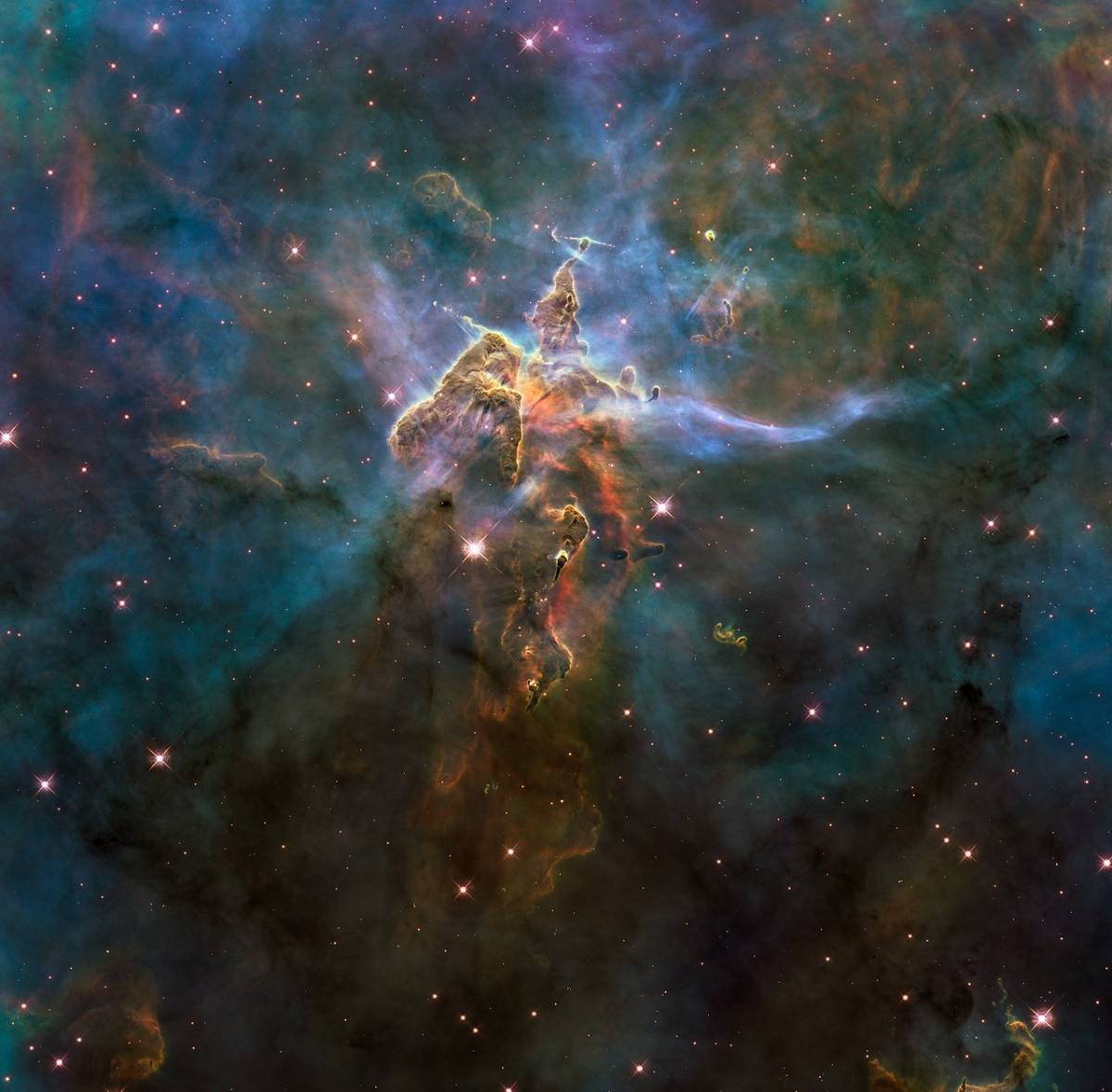 A breathtaking glimpse of "Mystic Mountain," a region within the Carina Nebula.
(Credit: NASA, ESA...