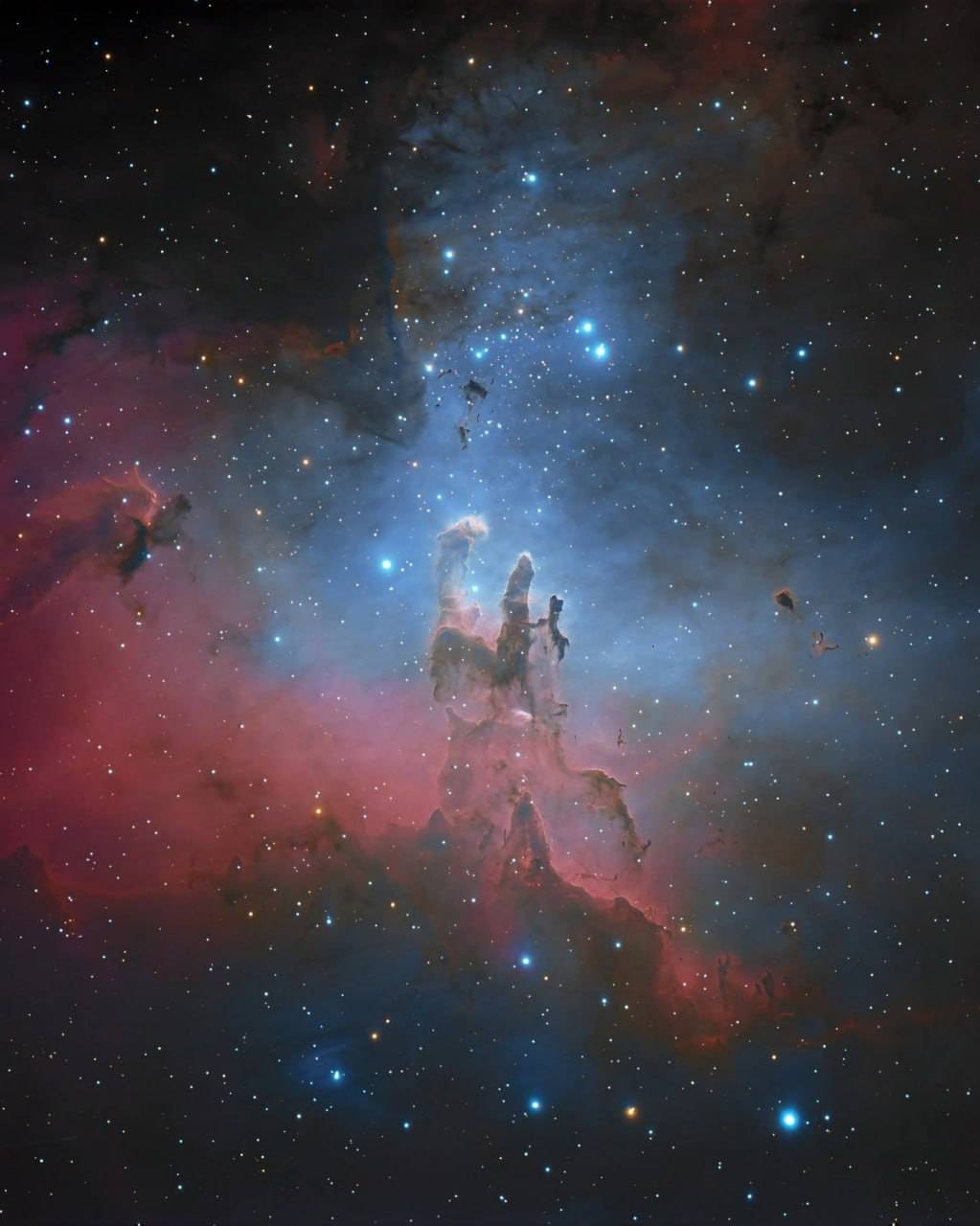 The famous Pillars of Creation in the Eagle Nebula, captured by astrophotographer Farkasréti György.