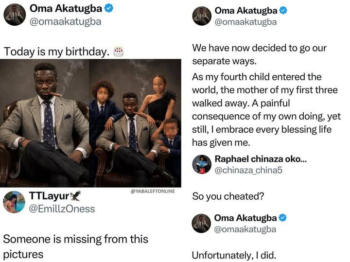 Sports journalist Oma Akatugba reveals his German wife left him after he welcomed a child with anoth...