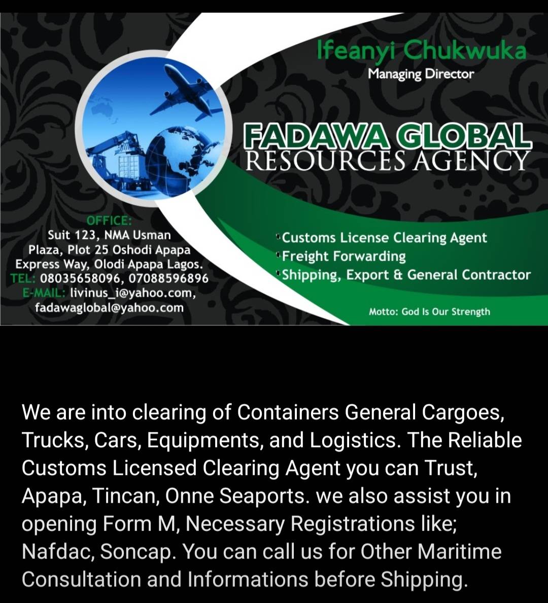Post by Chukwuka Ifeanyi (Fadawa Global)