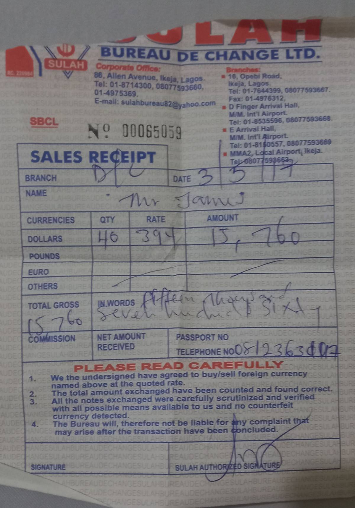 This is a receipt from bureau de change at Murtala Mohammad Airport Lagos. On 3rd of May 2017 I had...