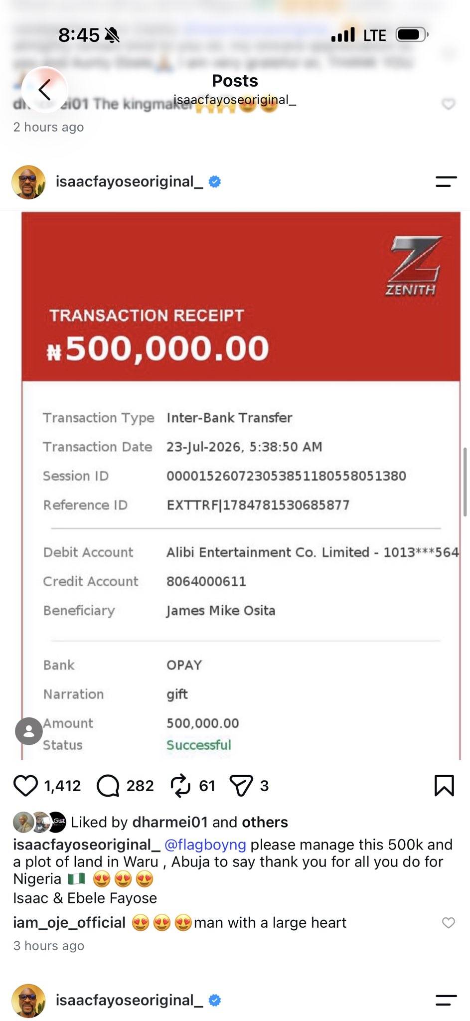Isaac Fayose gifts Randy Peterz 2 million Naira, Mama pee 1 million Naira, and Flagboi 500k, thankin...