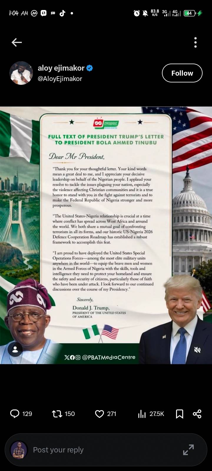 Yesterday i posted that, the say said appraisal letter of donald trump to tinubu might be a lie......
