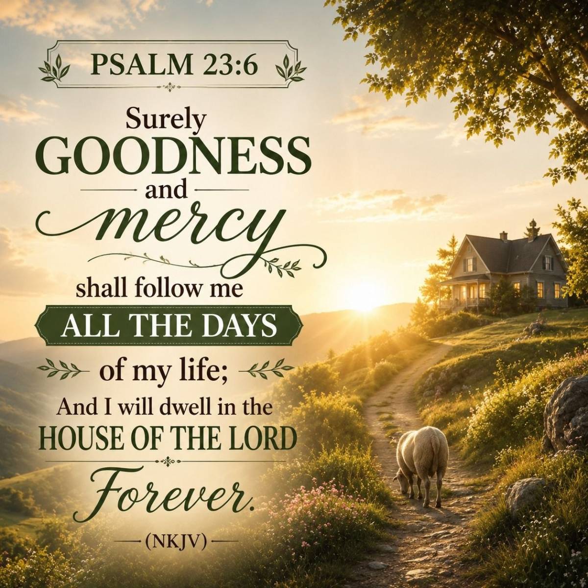 Goodness and Mercy Shall Follow Me
The image of goodness and mercy "following" suggests two divine...