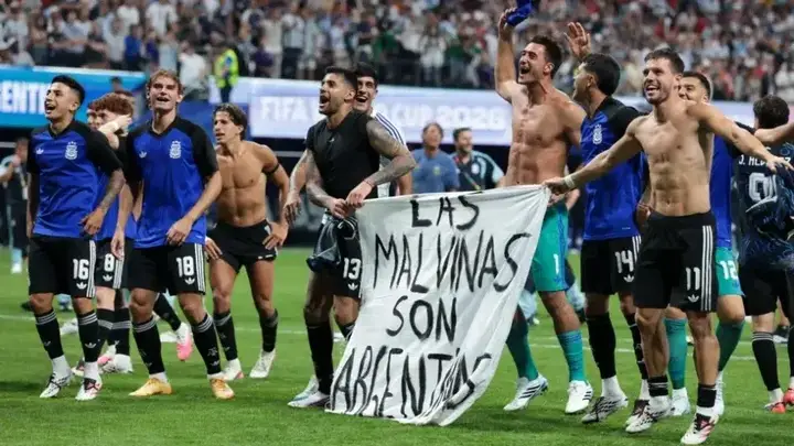 Why FIFA may sanction Argentina after World Cup win over England.
Argentine players display the Fal...