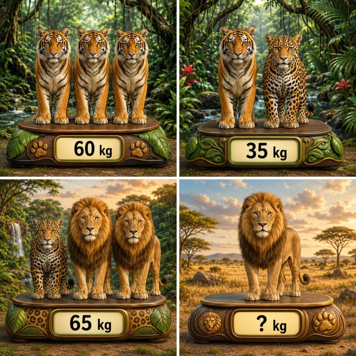 What's the weight of the Lion?
Let's crack our brain small.
