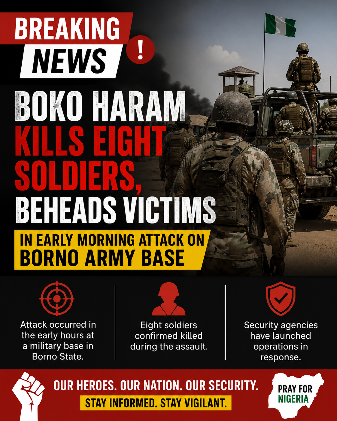 🚨 BREAKING NEWS: DEADLY ATTACK ON BORNO MILITARY, Boko Haram Kills Eight Soldiers, Beheads Victims...