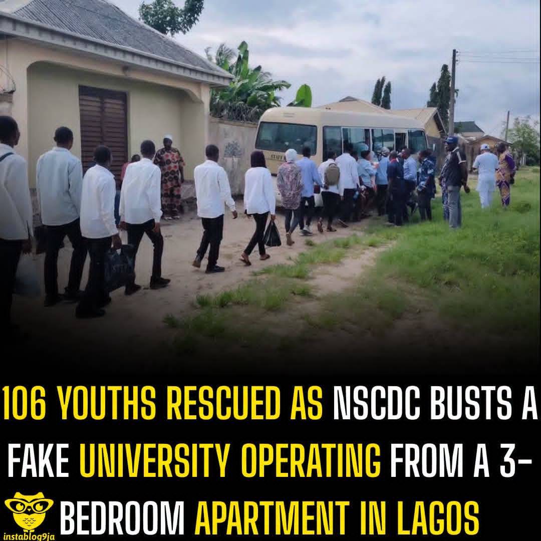 106 Youths Rescued as NSCDC Busts A Fake University Operating From a 3-bedroom apartment in Lagos
T...