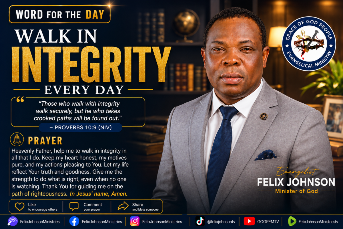 A life of integrity is a life that honors God. Stay faithful in the little things, remain honest in...