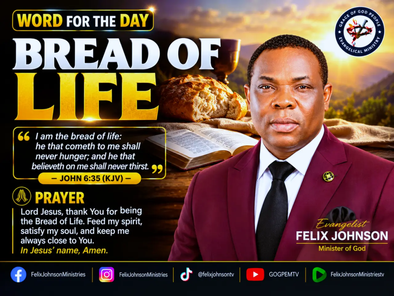 BREAD OF LIFE ๐๐
Jesus is the Bread of Life, the only One who can truly satisfy the hunger of our...