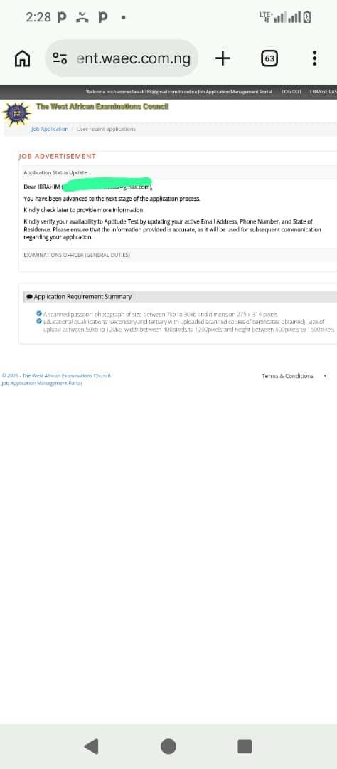 For those that applied for waec recruitment should check there dashboard if they have advanced to th...