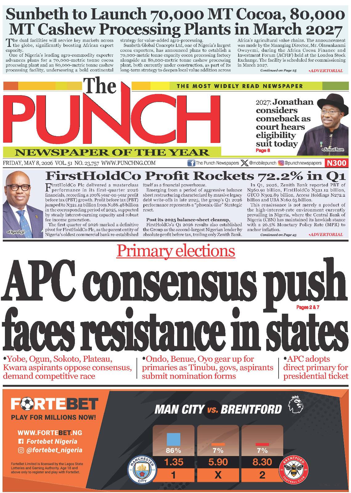 MAY 8 - HEADLINES