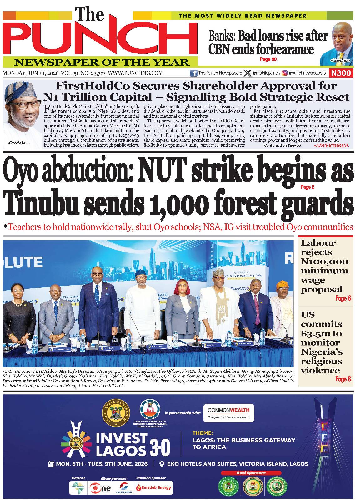 JUNE 1 - HEADLINES