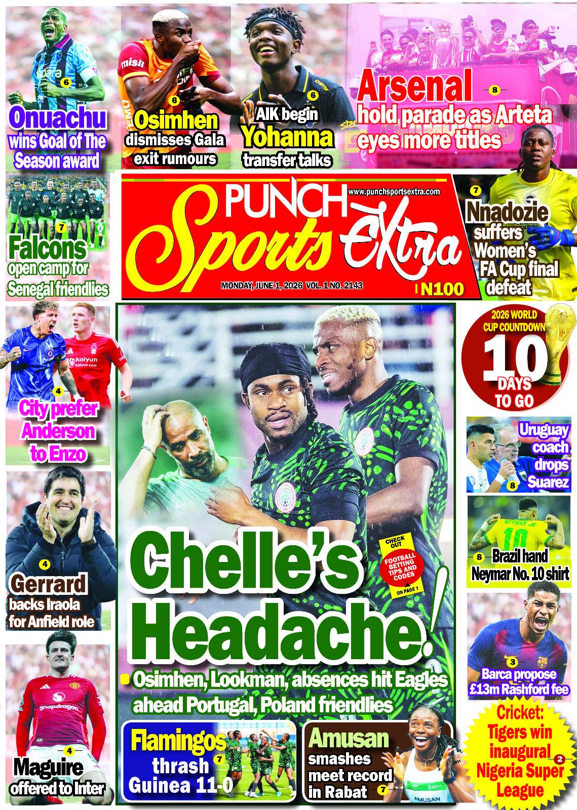 JUNE 1 - PUNCH Sports Extra Headlines