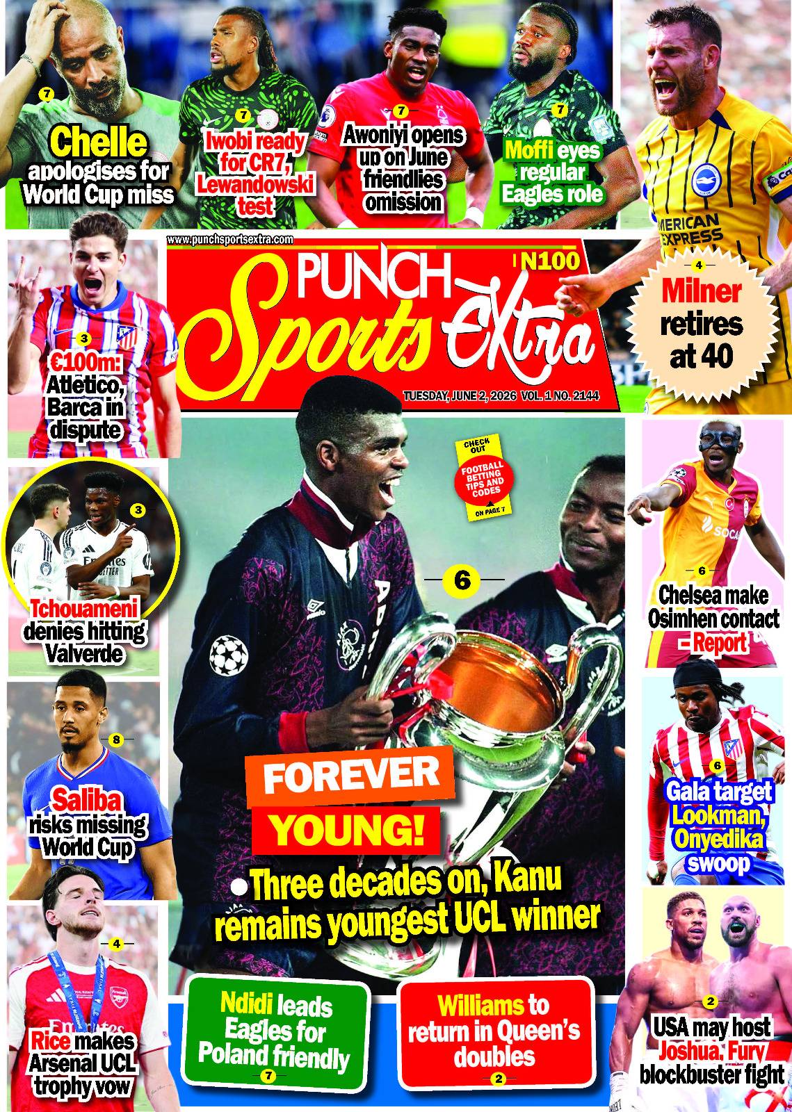 JUNE 2 - PUNCH Sports Extra Headlines