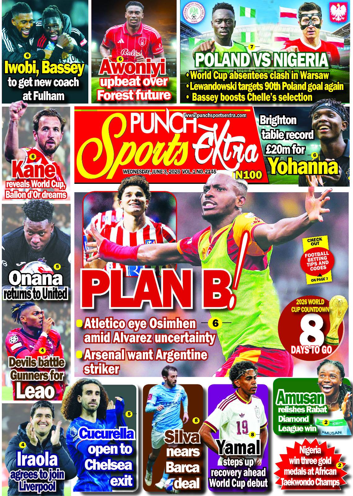 JUNE 3 - PUNCH Sports Extra Headlines
