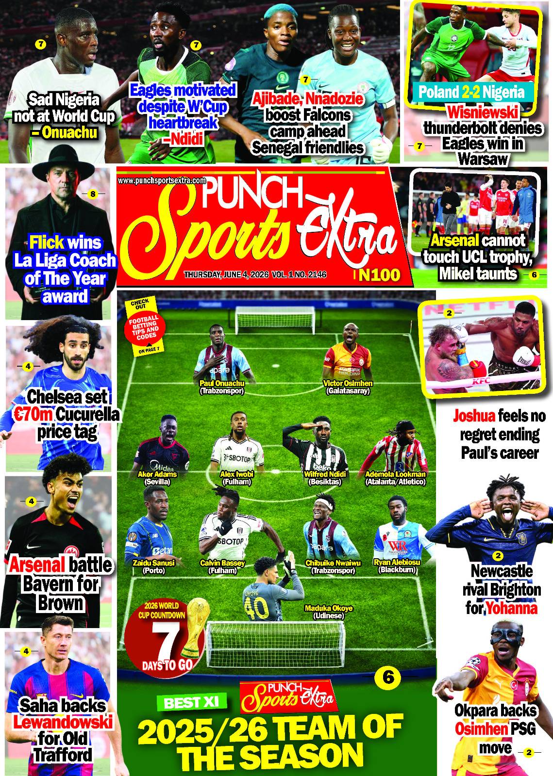 JUNE 4 – PUNCH Sports Extra Headlines