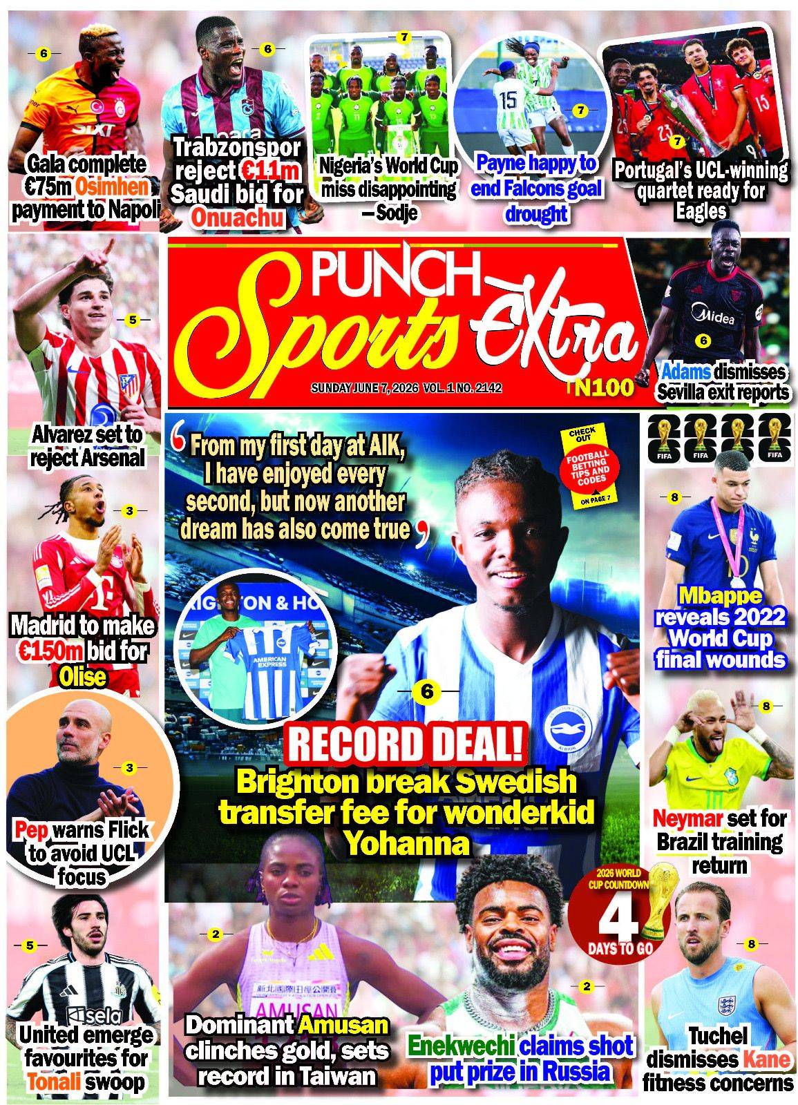JUNE 7 – PUNCH Sports Extra Headlines