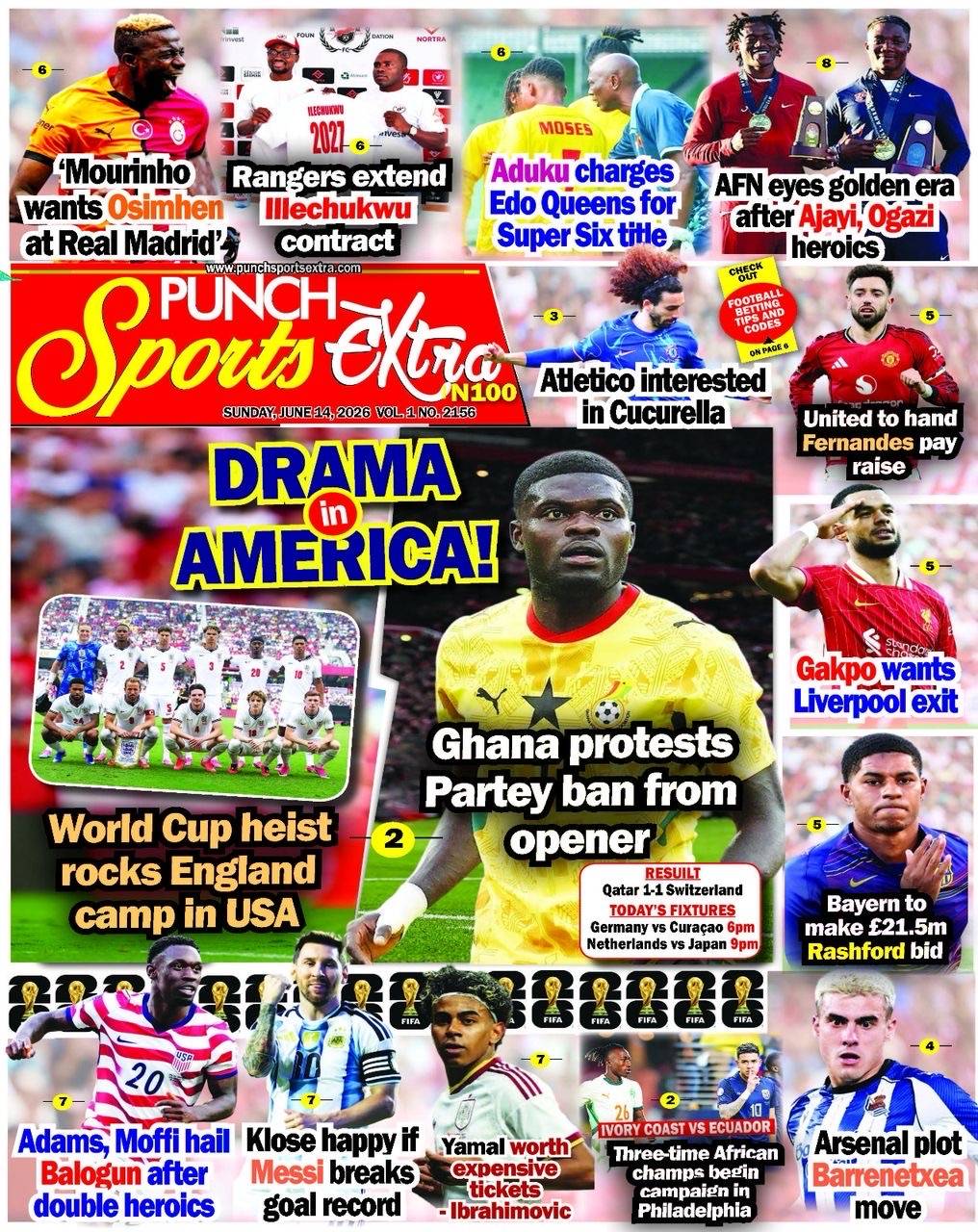 JUNE 14  – PUNCH Sports Extra Headlines