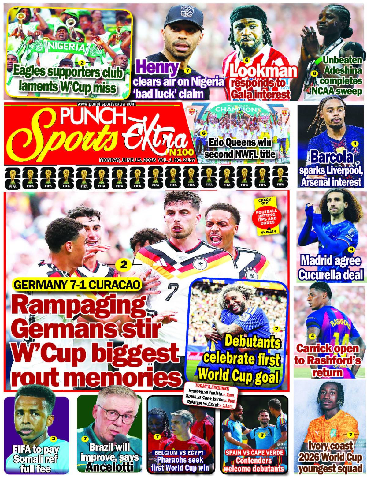 JUNE 15 - PUNCH Sports Extra Headlines
