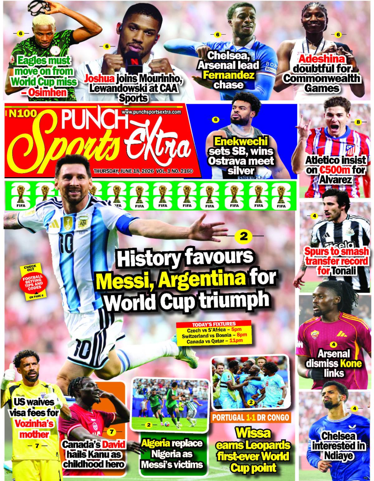 JUNE 18  – PUNCH Sports Extra Headlines