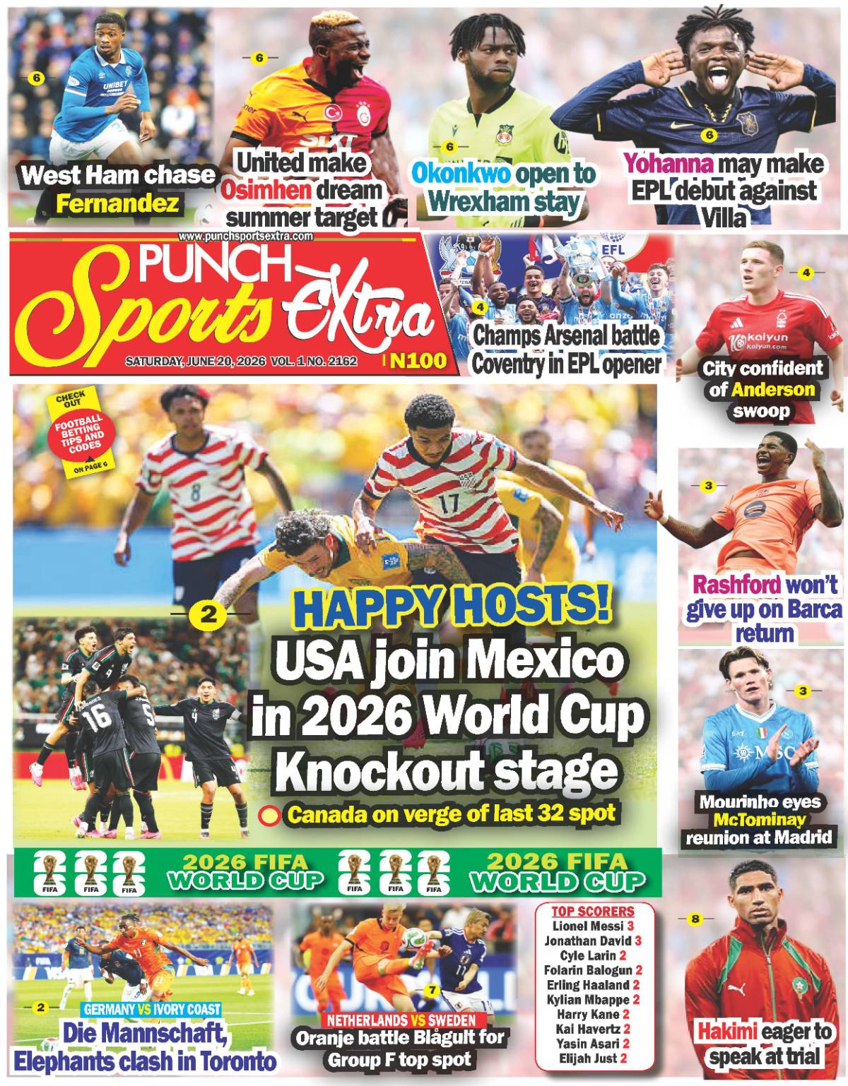 JUNE 20 - PUNCH Sports Extra Headlines