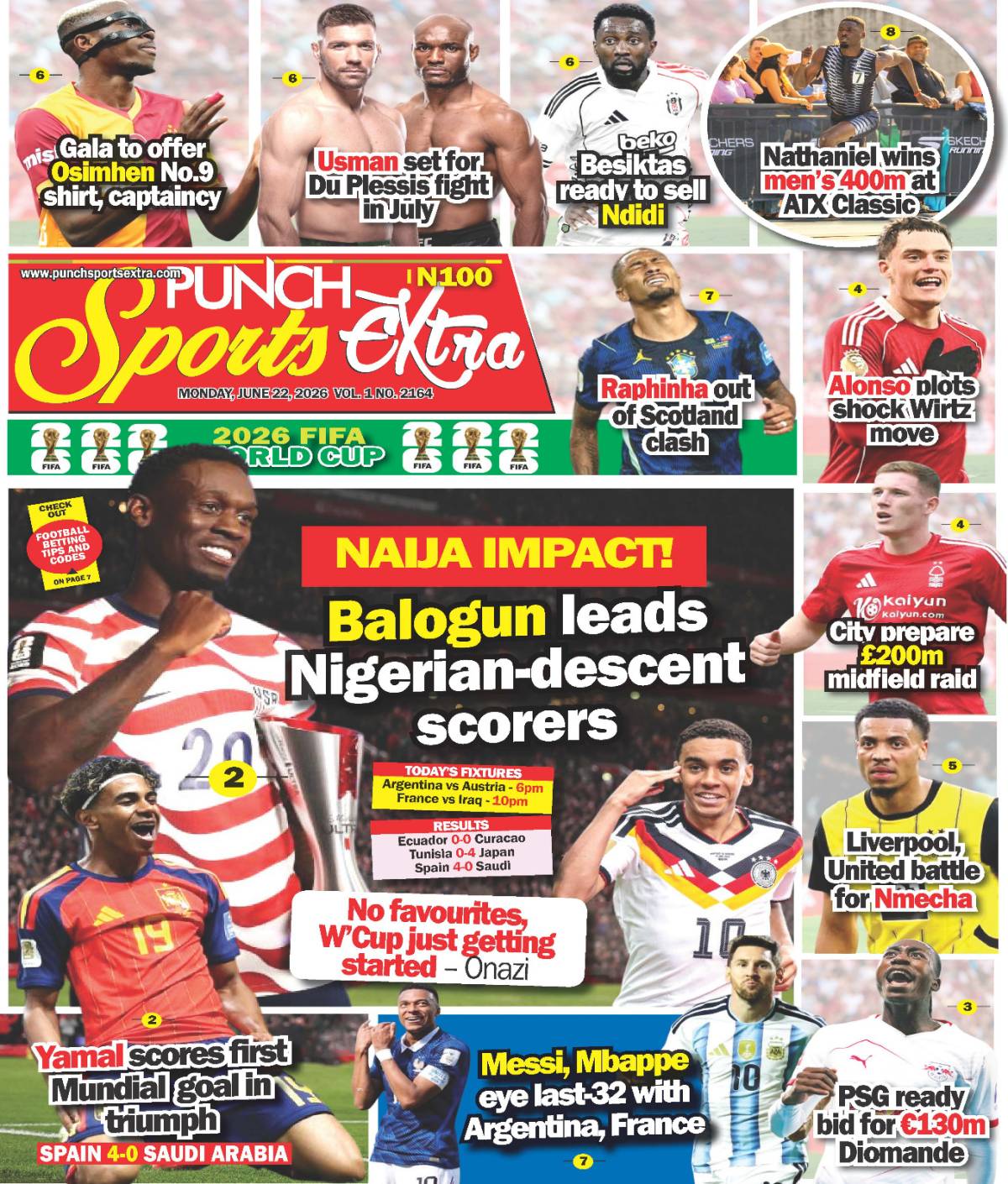 JUNE 22 - PUNCH Sports Extra Headlines