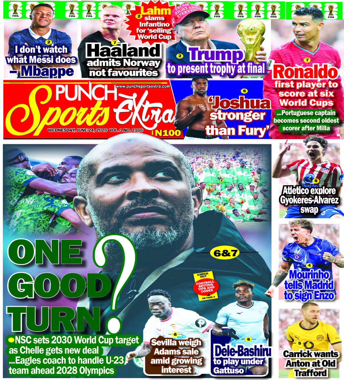 JUNE 24 - PUNCH Sports Extra Headlines
