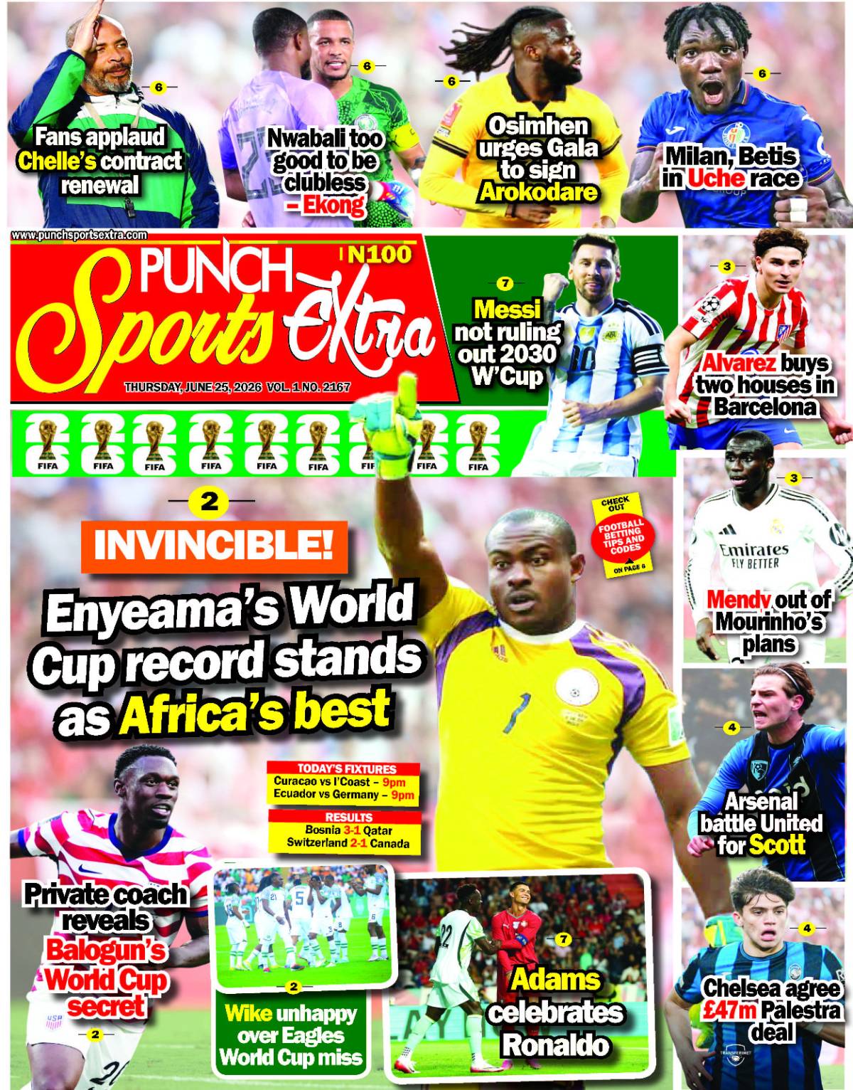 JUNE 25  – PUNCH Sports Extra Headlines