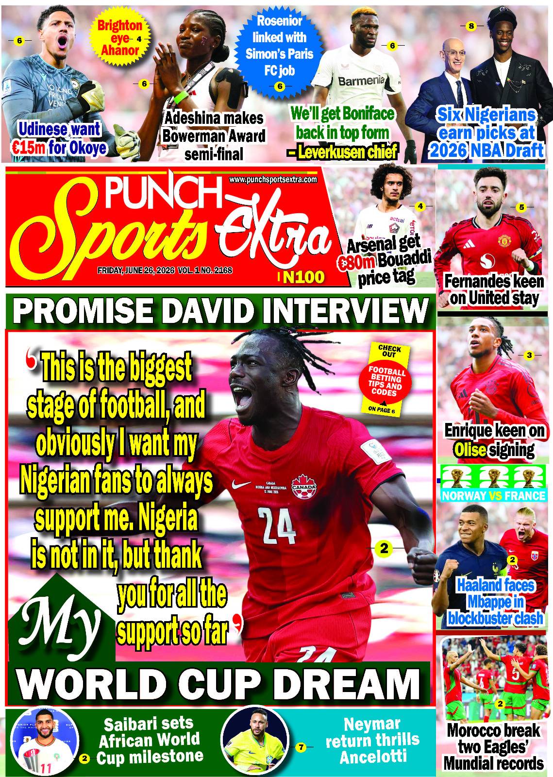 JUNE 26 - PUNCH Sports Extra Headlines