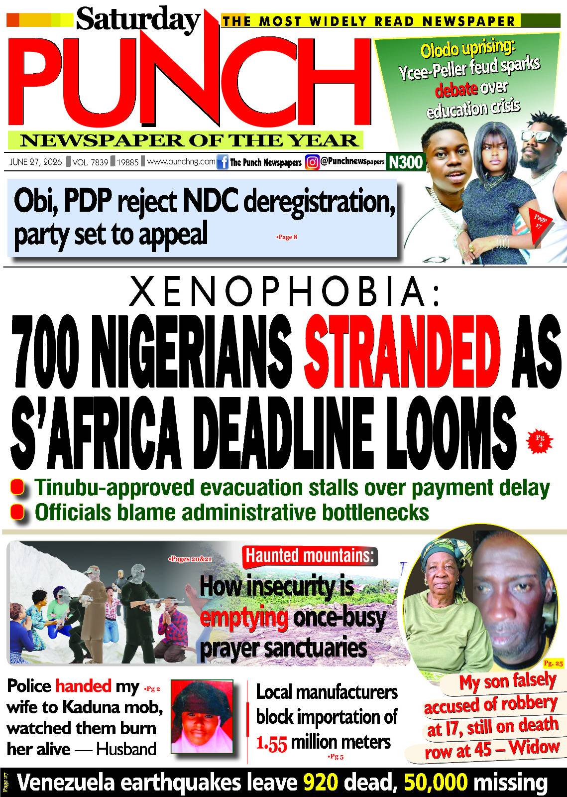 JUNE 27 - HEADLINES