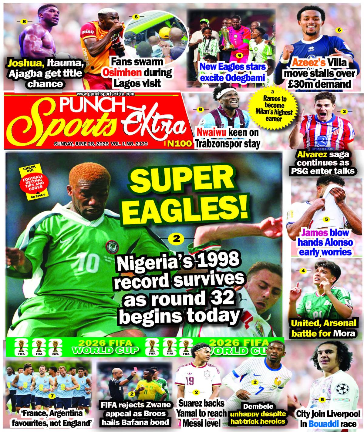 JUNE 28  – PUNCH Sports Extra Headlines