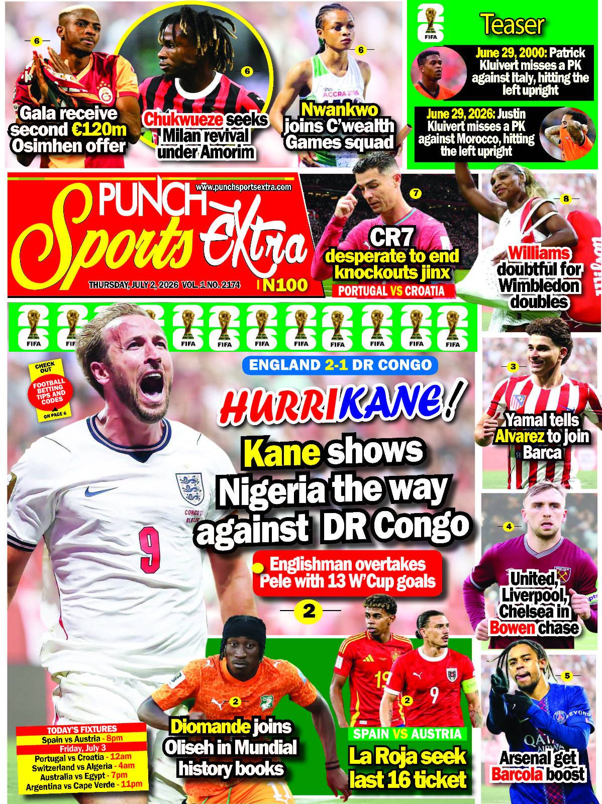 JULY 2  – PUNCH Sports Extra Headlines