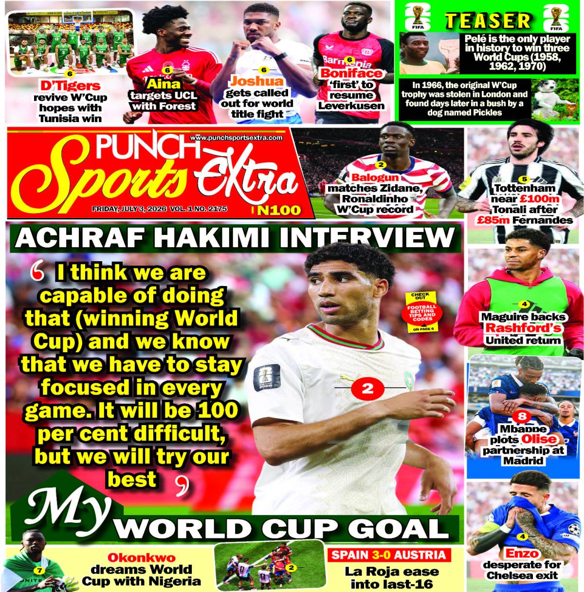 JULY 3 - PUNCH Sports Extra Headlines