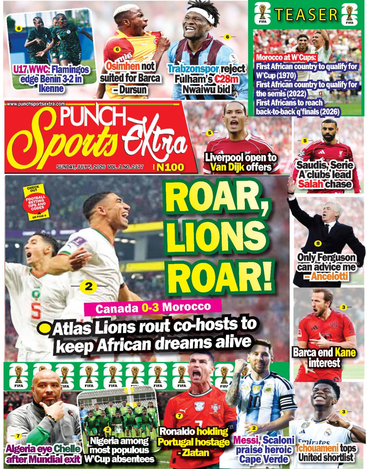 JULY 5  – PUNCH Sports Extra Headlines
