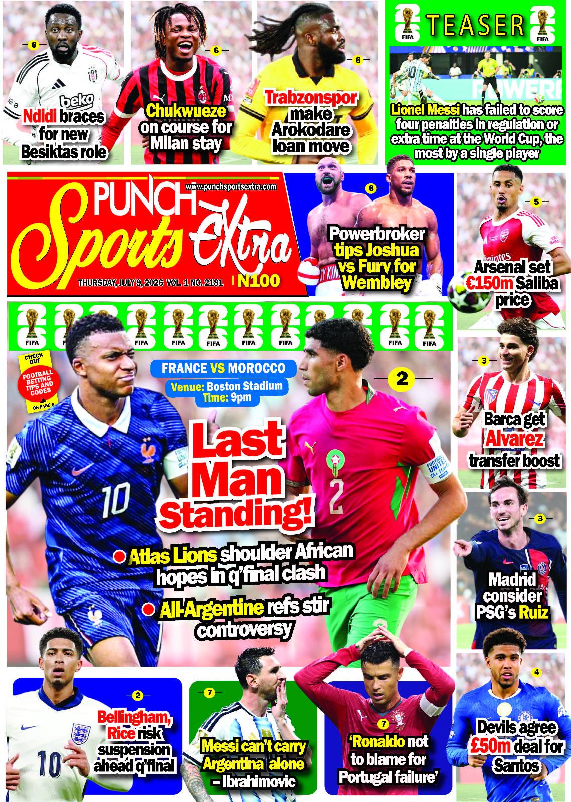 JULY 9  – PUNCH Sports Extra Headlines