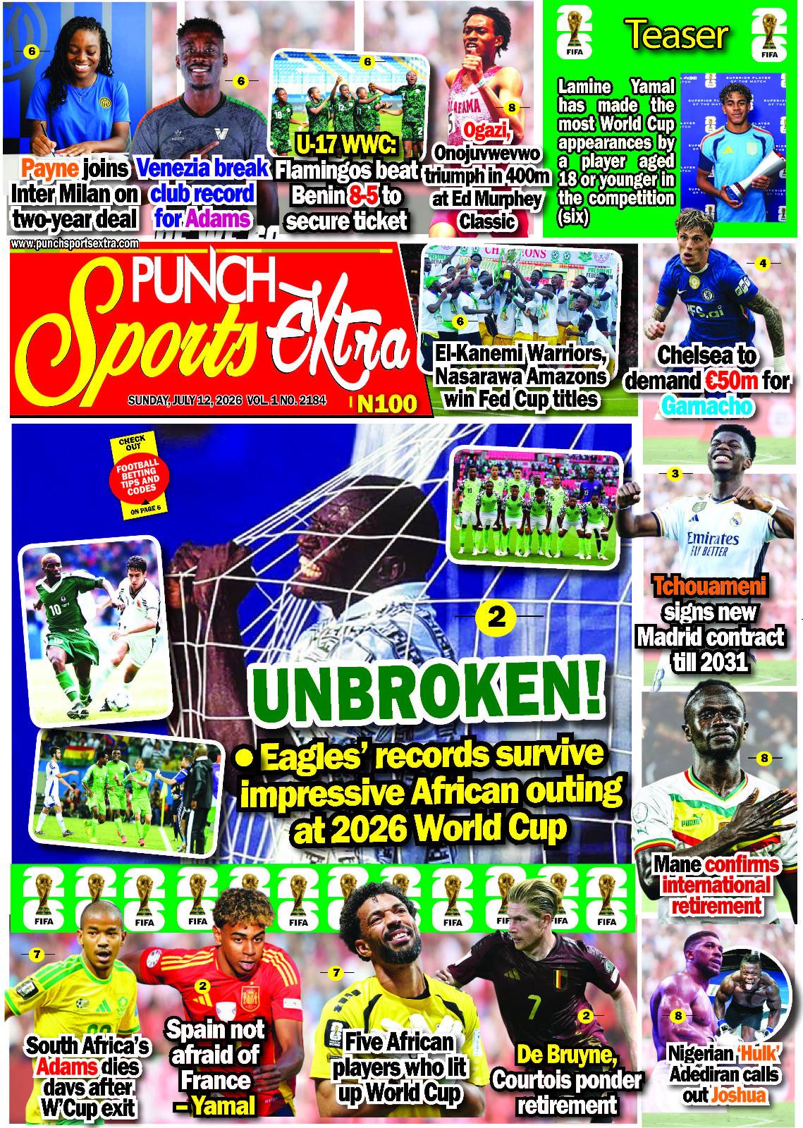 JULY 12  – PUNCH Sports Extra Headlines