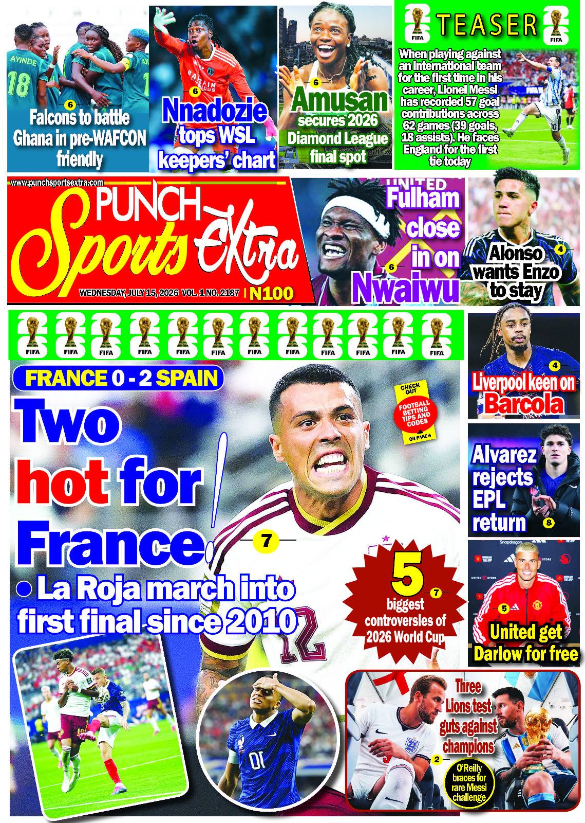 JULY 15 - PUNCH Sports Extra Headlines