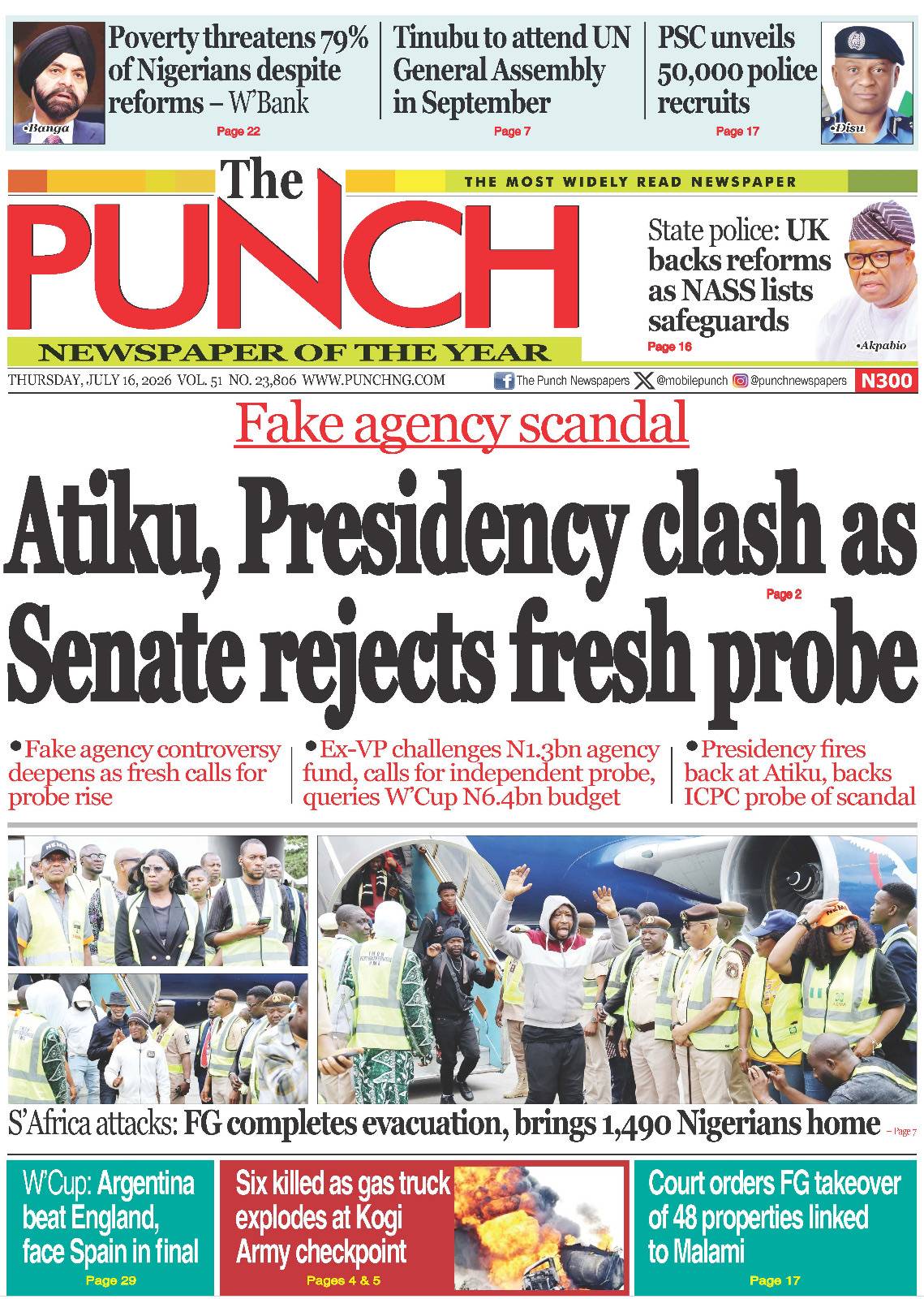 JULY 16 – HEADLINES