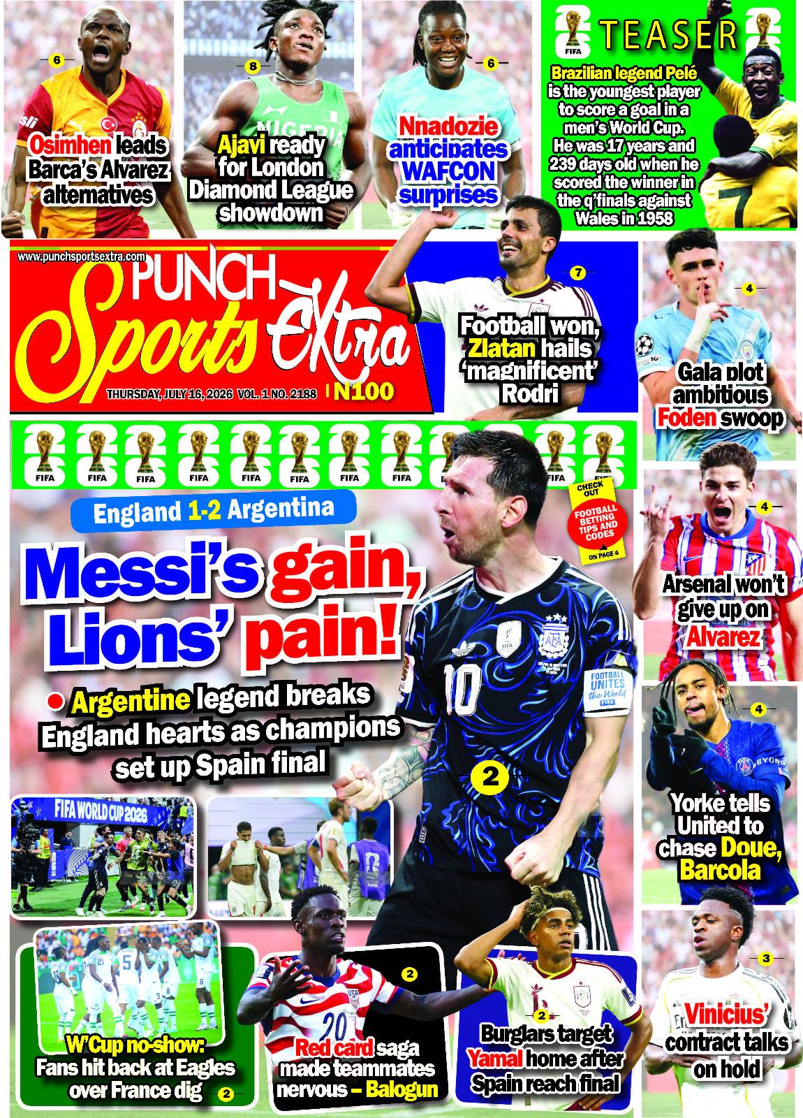 JULY 16  – PUNCH Sports Extra Headlines