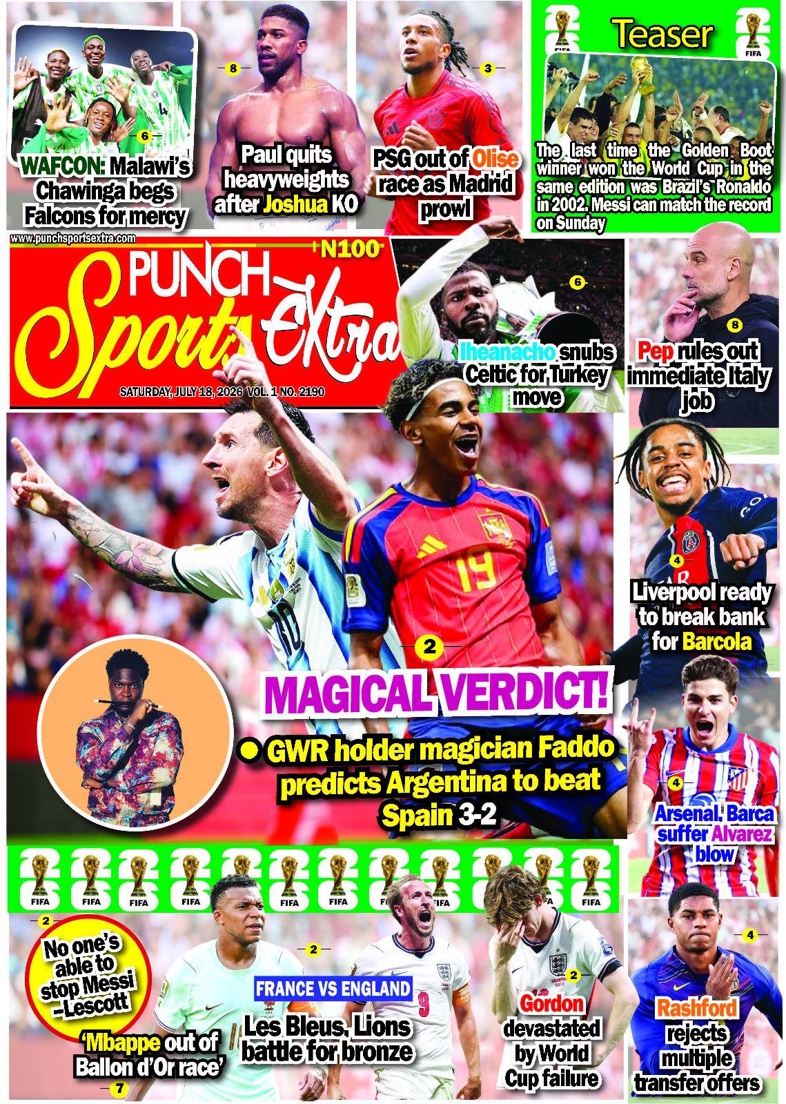 JULY 18 - PUNCH Sports Extra Headlines