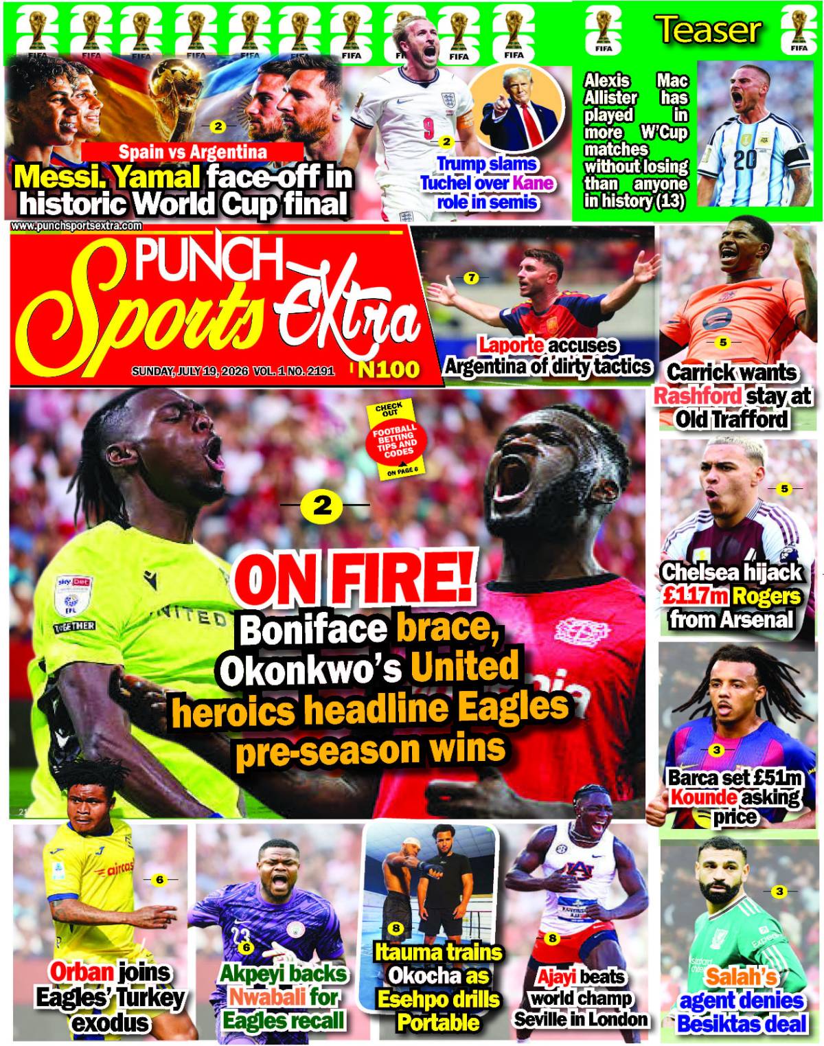 JULY 19  – PUNCH Sports Extra Headlines